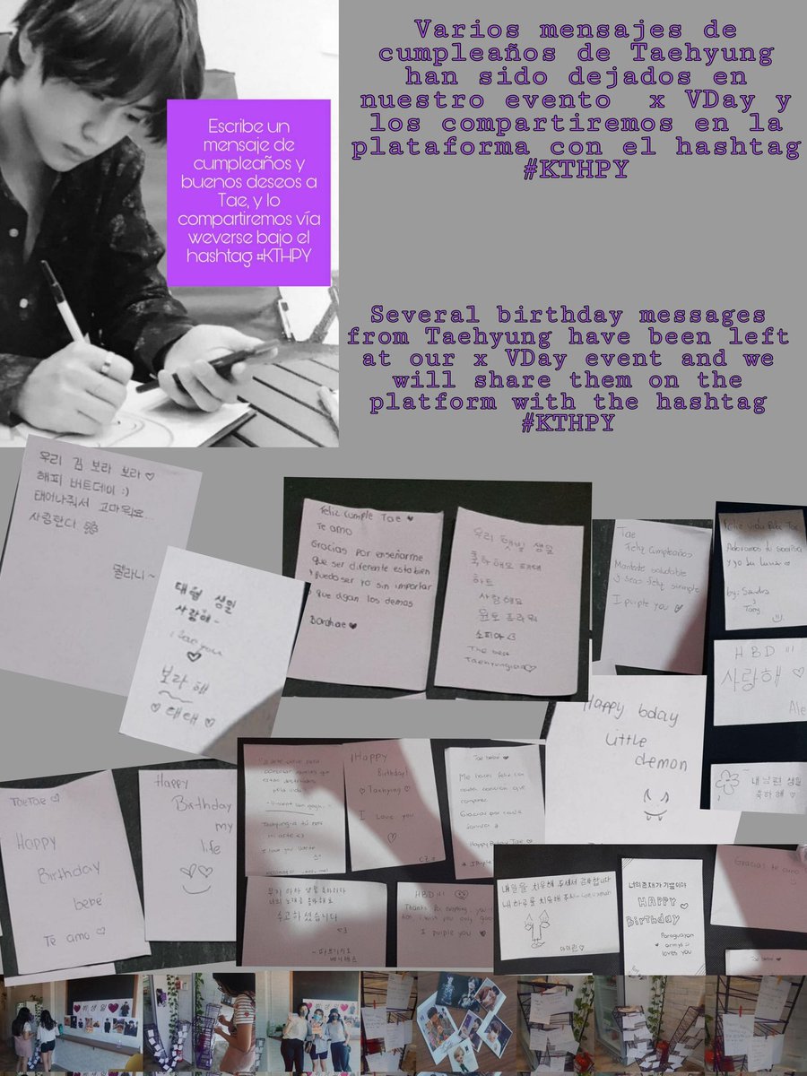 proyectos_kthpy's tweet photo. – También en cumplimiento a nuestro proyecto hemos publicado en Weverse las notas con mensajes para Taehyung  💜 

Encuentra y apoyalas bajo el hashtag #KTHPY https://t.co/GKL5JPQdOJ