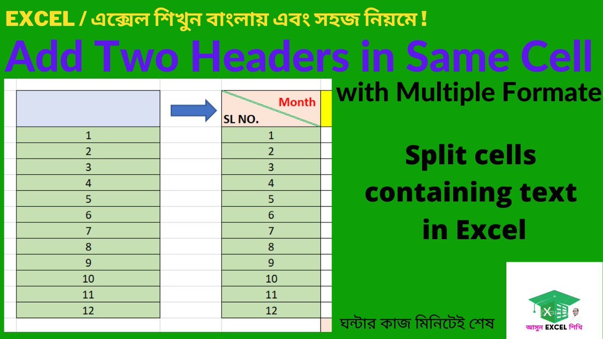 How to Split Cells Diagonally in Excel || Add Two Headers in Same Cell – Today I will show you How to diagonally split a cell in Excel by formatting the cell and setting up a diagonal border. Once the cell is split diagonally you c... youtube.com/watch?v=LIe2NQ…