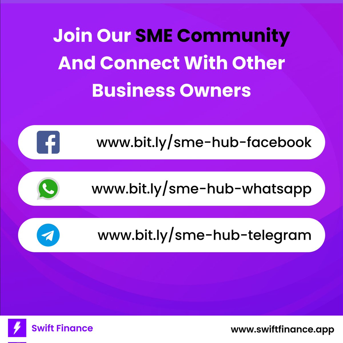 SwiftFinanceApp's tweet photo. Join our SME community and connect with other Business owners 😊

Facebook: https://t.co/W9dYU8aM8s
WhatsApp: https://t.co/ZKi5ZmwLgL
Telegram: https://t.co/16fngYF1xH

#SwiftFinanceApp #smecommunity #businessowner #Entrepreneurship https://t.co/Mx9sglqLRX