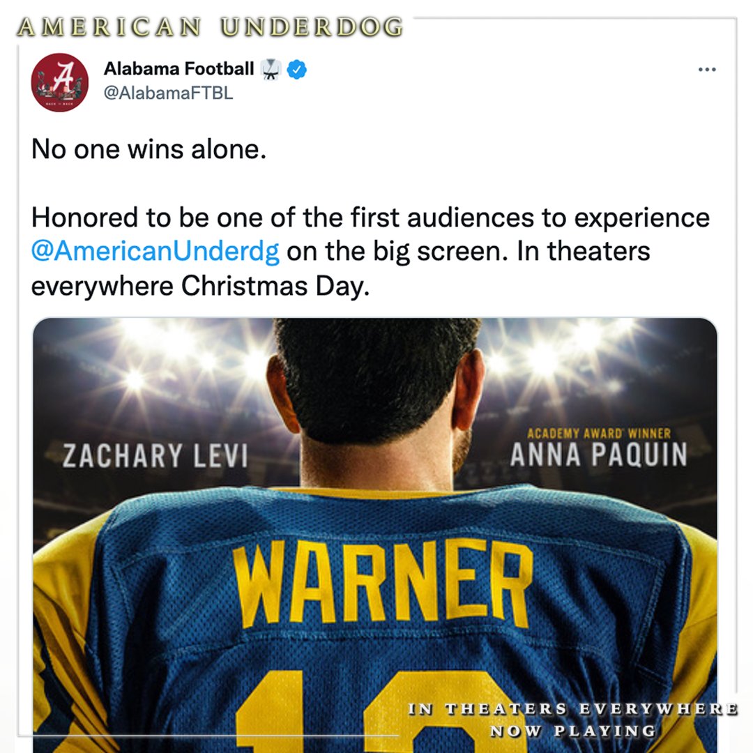 Remember when <a href="/AlabamaFTBL/">Alabama Football</a> was an underdog? Neither do we. But we do remember when they watched (and LOVED) <a href="/AmericanUnderdg/">American Underdog</a>.