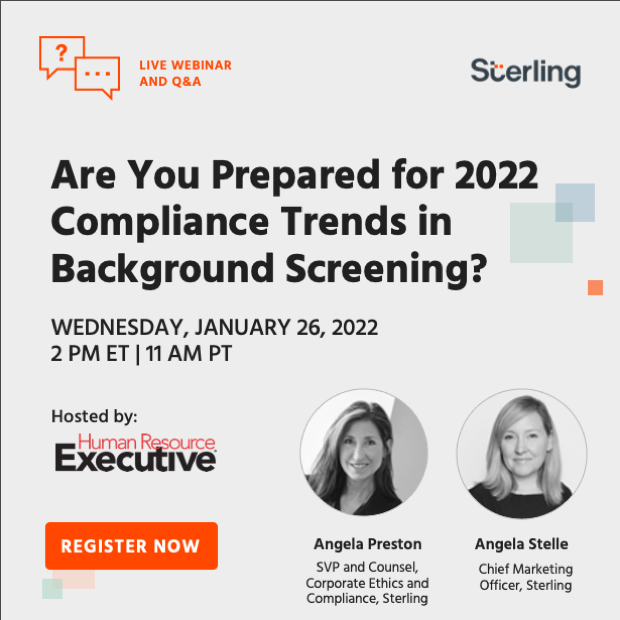 sterlingcheck's tweet photo. Is your #HumanResources strategy prepared for #compliance challenges that may happen this year? We're here to help your organization!

Join us on January 26 to get a better understanding of 2022 compliance trends in #BackgroundScreening: https://t.co/ZFdTSV6y4T @HRExecMag https://t.co/6ZOUPcyz2P