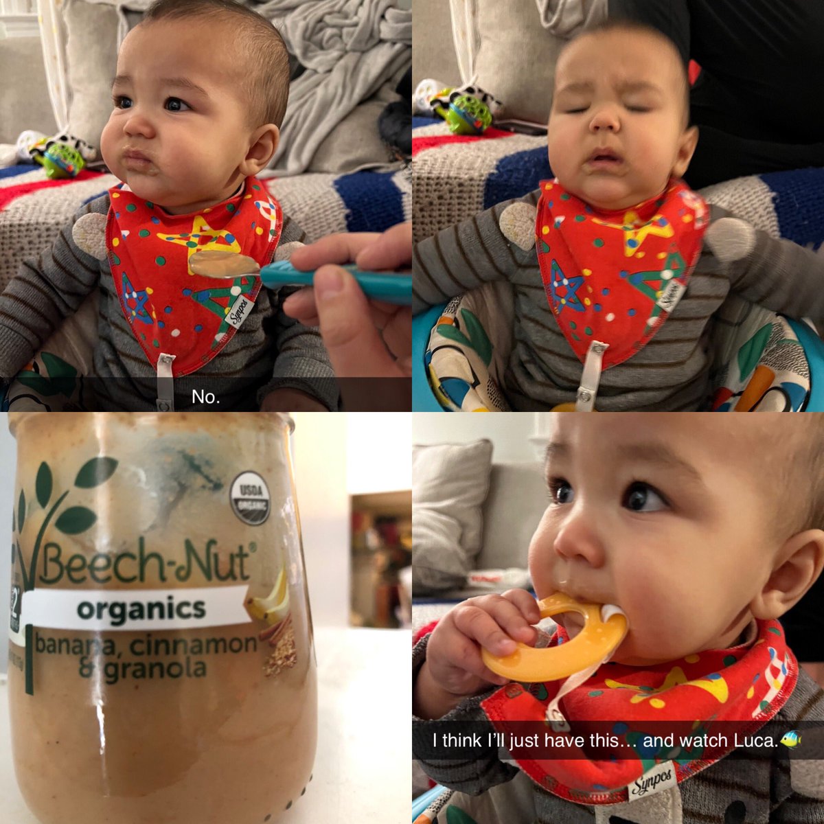 LeighTobes's tweet photo. Food faces with William- Banana, cinnamon, & granola edition. He likes regular banana🍌! #foodfaces #babyfood #PrinceWilliamofFairfax💙 https://t.co/EAYLdr6HA6