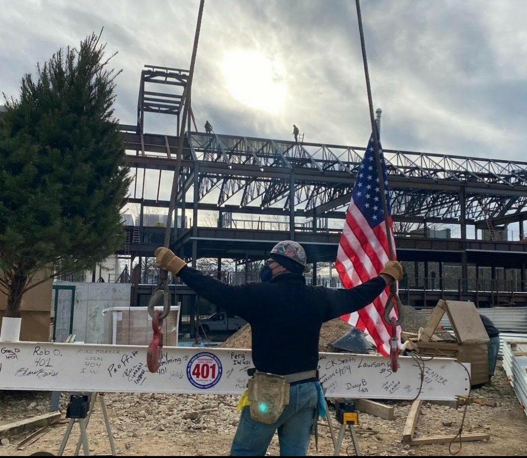 PenncharterOPC's tweet photo. #MondayMemories Just a year ago, the final beam was placed on top of #TheGraham. It is amazing how this beautiful building has brought our community together in honoring OPCs and PC history while elevating today's student experience everyday. #MondayMotivation #PCProud https://t.co/jGGIEuqvIO