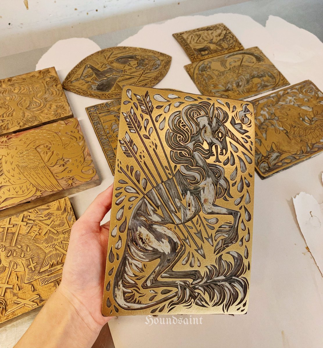 blocks inked with silver, blocks inked with gold