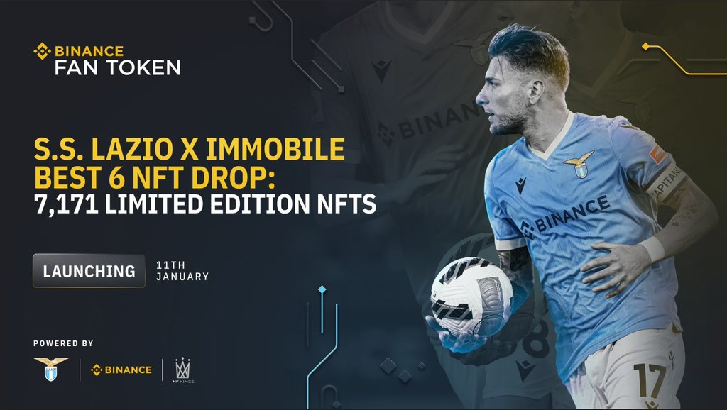 My NFTs are launching on the @BinanceFanToken Platform! @officialsslazio 1️⃣ Get $LAZIO Fan Token 2️⃣ Get Mystery Boxes at 17.17 $LAZIO 3️⃣ 7,171 Limited Editions Get your $LAZIO ready for the sale! ⬇️ binance.com/en/fan-token/t…