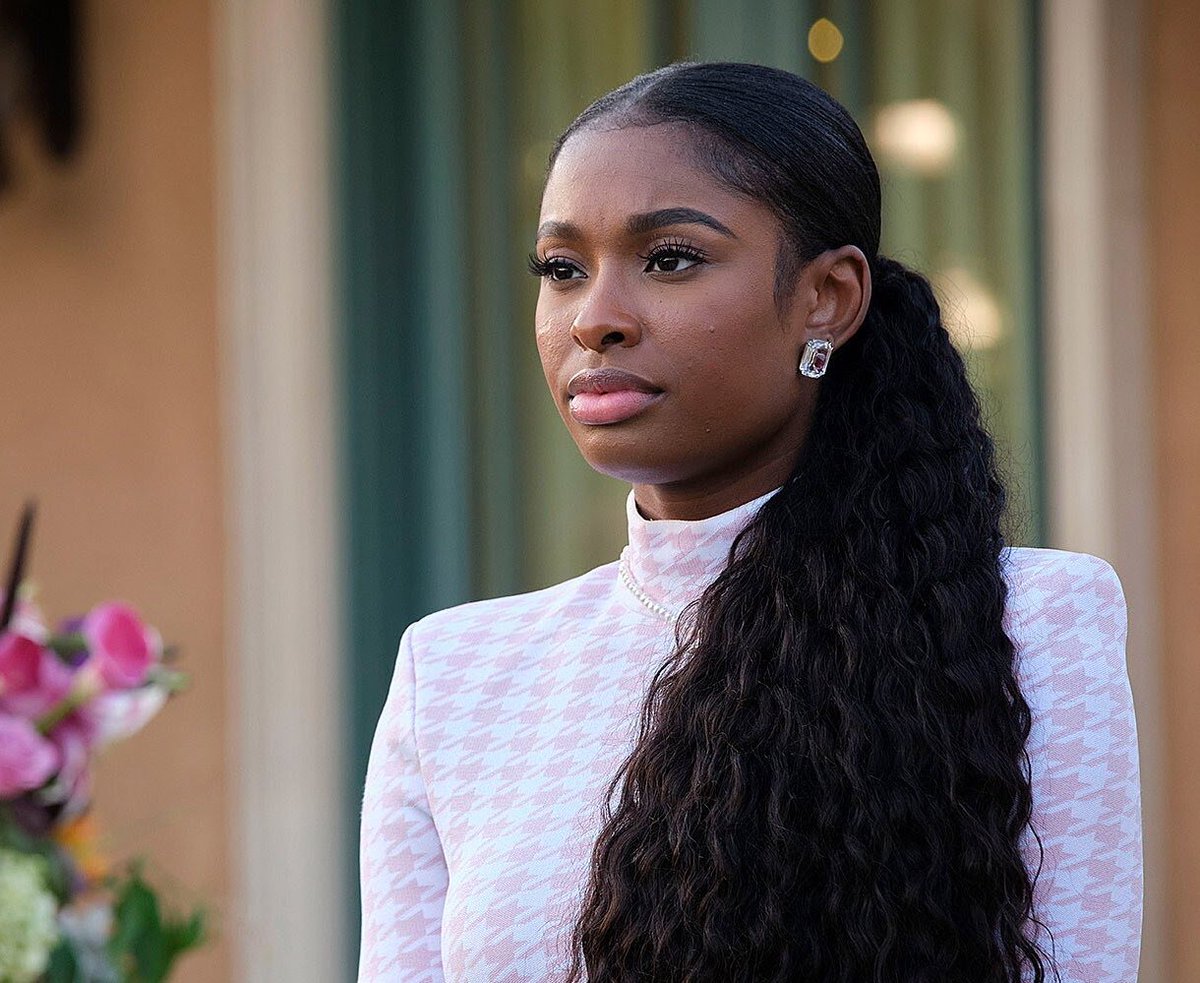 The first look at Coco Jones as Hilary Banks in the upcoming drama series “Bel-Air” streaming on Peacock February 13th.