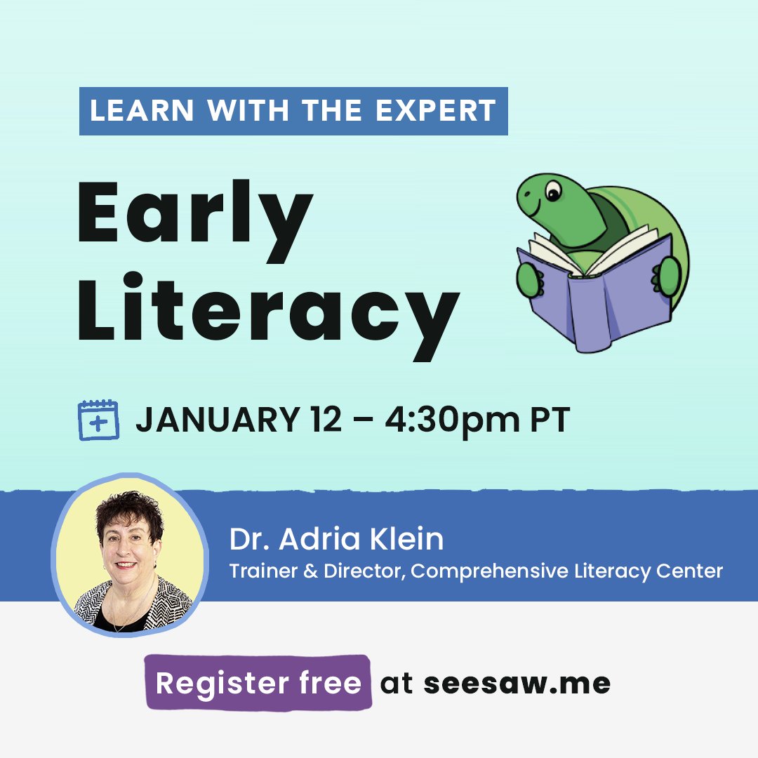 Join us 1/12 to learn from Dr. Adria Klein <a href="/adriaklein_read/">Adria Klein</a> about #EarlyLiteracy. She’ll share 3 small strategies that make a big impact in the classroom. 

Sign up here ➡️  us06web.zoom.us/webinar/regist… 
#professionallearning #PD