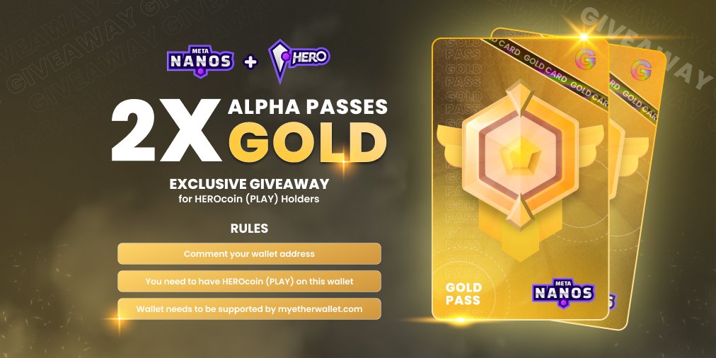 MetaNanos's tweet image. We are giving away 2x GOLD ALPHA PASSES! 🔱

To Enter: 

- Follow @MetaNanos
- Like + Retweet this Post
- Comment your wallet address

(In order to participate, you need to have PLAY on your wallet)

Winners will be announced on the 15th of January!