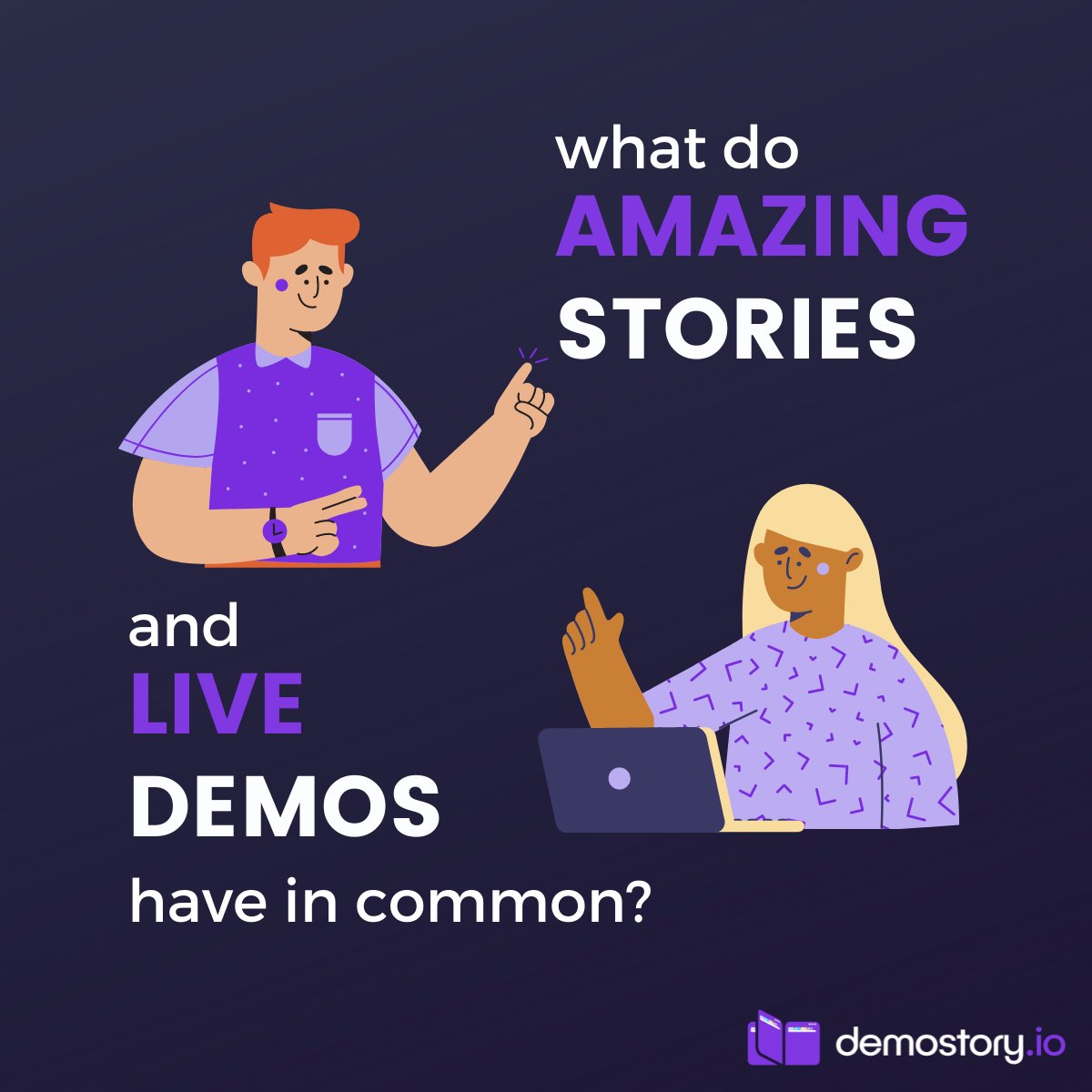 demostoryIO's tweet photo. 3 things amazing stories and live demos have in common:  

1) A great storyteller. 
2) Easy-to-identify personas. 
3) Relatable dialogues.

What else do great stories and demos share in common?
#demostory #storytelling #salesenablement https://t.co/9jT34I2f2V