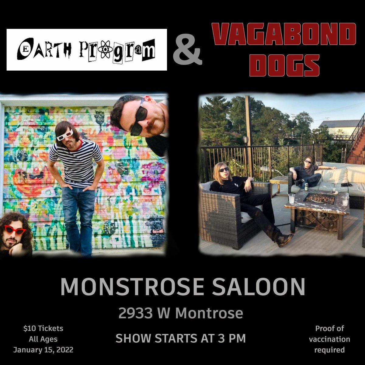 VagabondDogs's tweet image. Our show on January 15th will now feature @earthprogram ! All other info still remains. See you all at 3 at the @MontroseSaloon ! 
For more info: bit.ly/3t6rwkG