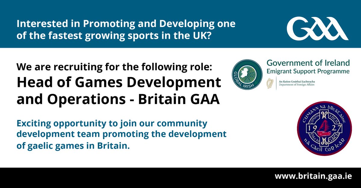 Our community development team is looking for a new Head of Games Development and Operations. It's great opportunity to develop and promote Gaelic games at a really exciting time for the GAA in Britain. jobs.ie/ApplyForJob.as…
