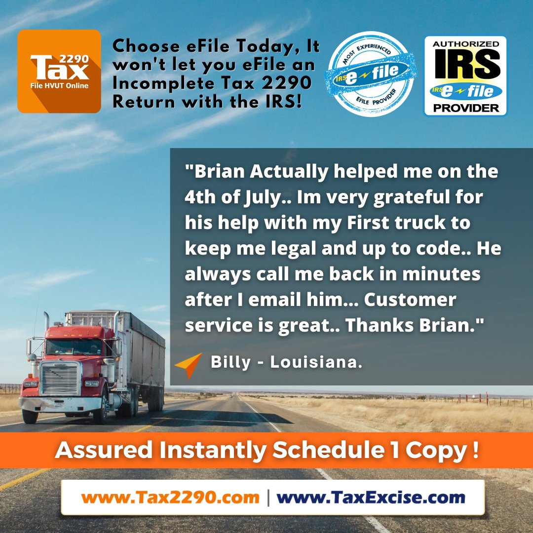 Peter2290's tweet photo. Choosing the right #2290efiling service is important to efile accurate, on-time #2290taxes with the IRS. Learn what you should be looking for; a real time phone support to help in efile, IRS authorization and truckers reviews on the service. @tax2290 the most trusted&amp; Top Rated! https://t.co/URxDShRus7