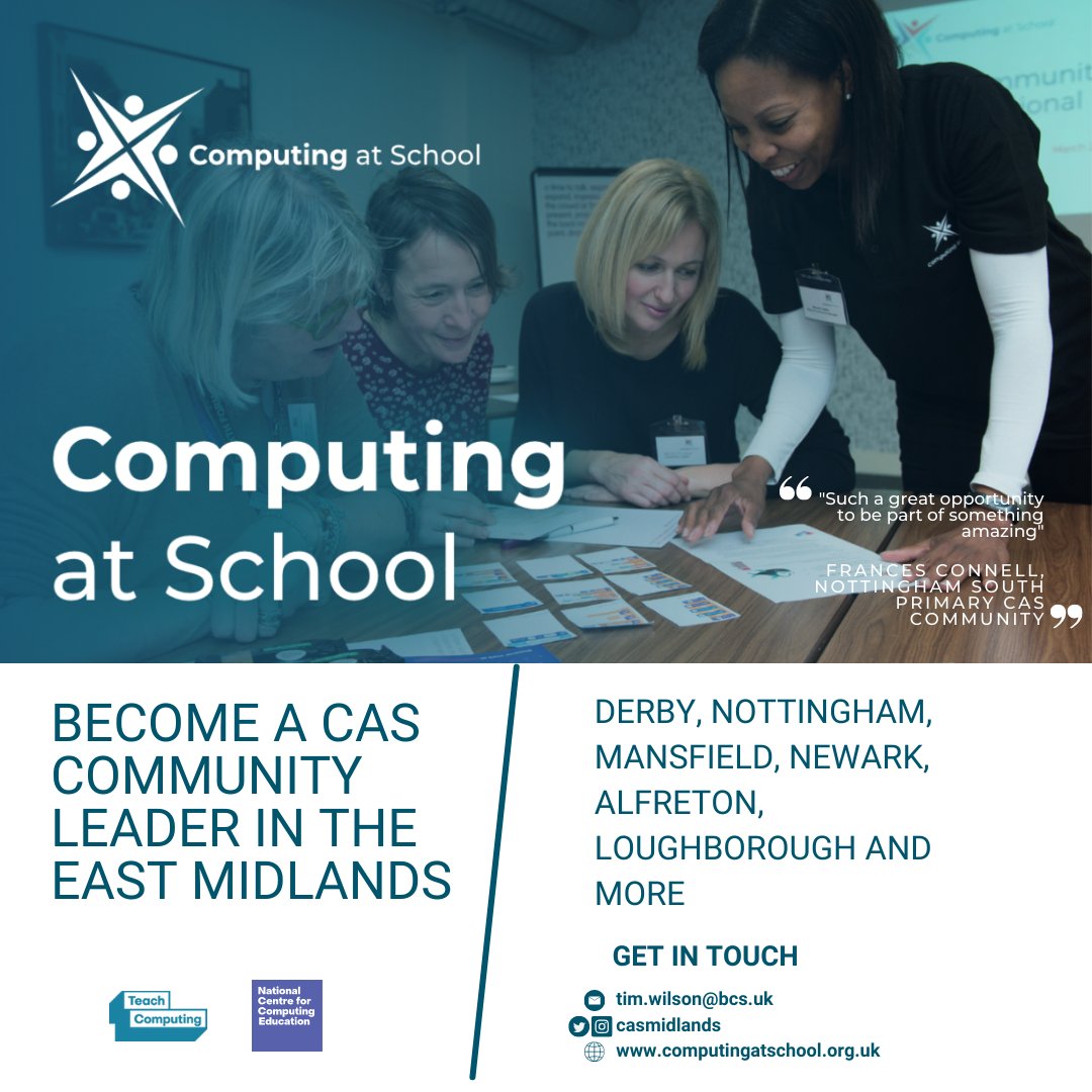 Are you a computing teacher in the East Midlands?
Become a <a href="/compatsch/">Computing at School</a> Community Leader
✅Develop yourself + build your profile
✅Grow computing education in your area.

DM/TWEET FOR MORE

@ComputingHubMKN <a href="/ComputingHubLEI/">Computing</a> <a href="/LebcStem/">STEM Ambassador East Midlands</a> 

#nottinghamshire #derbyshire #leicestershire