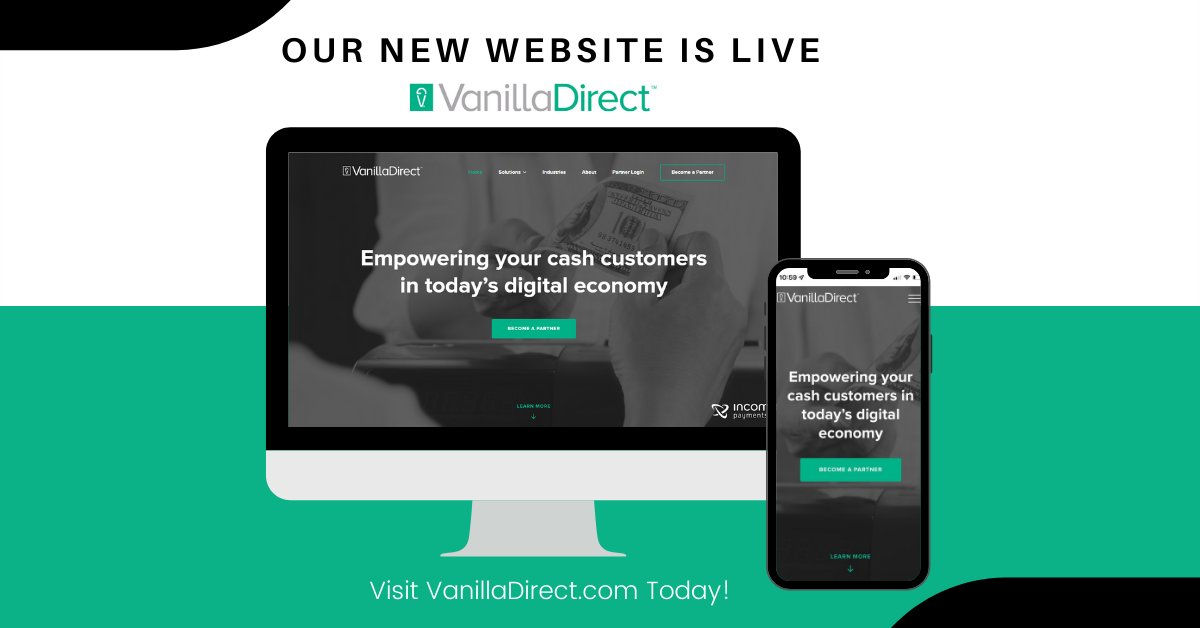 InCommPayments's tweet photo. New year, new look! We redesigned our #VanillaDirect website to be more intuitive and easier than ever to navigate. Learn how we can empower your cash-preferred customers at https://t.co/C3WxzNOP1G
#Cash #FinancialInclusion #CashDigitization https://t.co/awcXJBTwOf