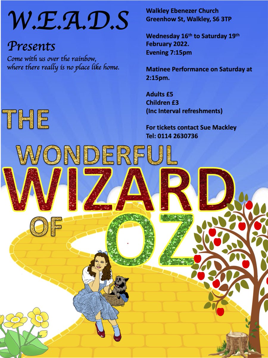 TICKETS AVAILABLE NOW!!!Looking for something to do during #Februaryhalfterm Contact us for more details.#Sheffieldissuper #Walkley #Crookes
Script provided by our Friends @limelightpanto