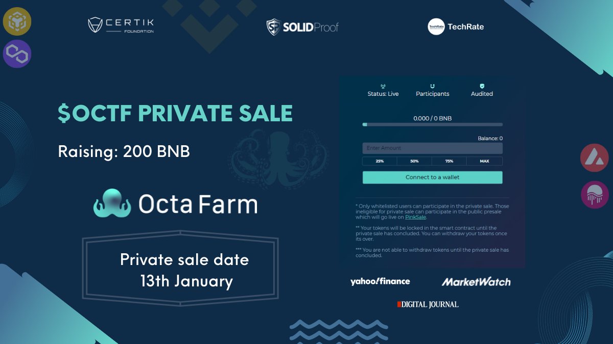 Officially announcing Private &amp; Pre-Sale Dates today.

Read the article:

octafarmfi.medium.com/octafarm-to-la…

For participating in private sale: octafarm.fi/private-sale