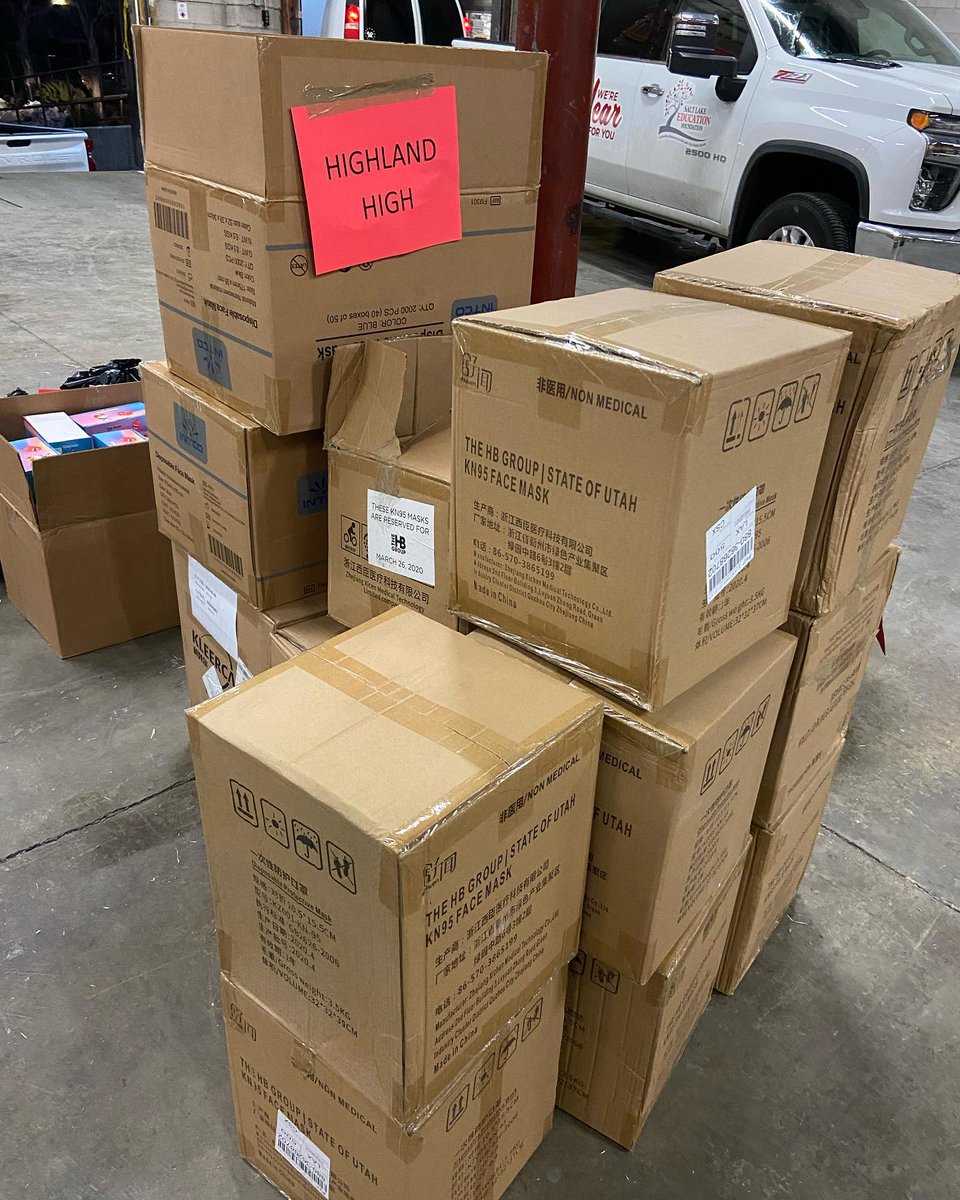 The wonderful team at our warehouse and our district leaders sorted thousands of KN95 masks and had them delivered to our schools this morning. #SLCschools #uted