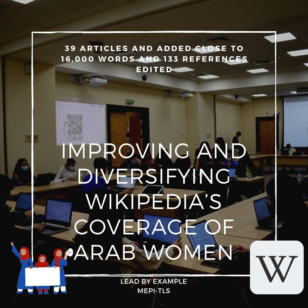 aub_mepi's tweet photo. Together, they edited 39 #articles and added close to 16,000 words and 133 #references to improve and diversify Wikipedia’s coverage of #Arab #women
#arabwomen #gender #beirut #lebanon #mepitls #genderscholars https://t.co/8yyNqaw8bF