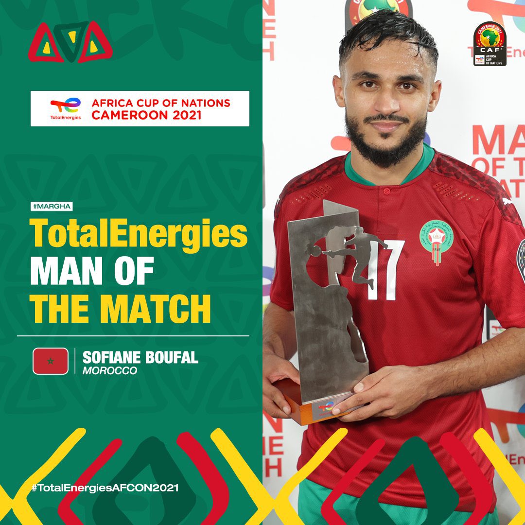 EricNjiiru's tweet photo. Man of the match #MORGHA: Sofiane Boufal โฝ๏ธ
#AFCON2021 https://t.co/z18SnM2XdW