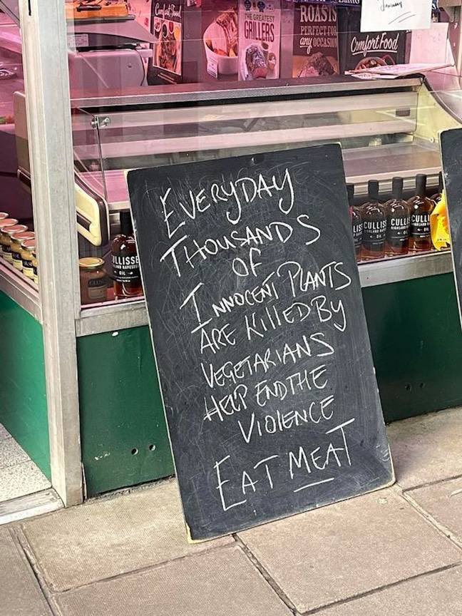 🚨 - Furious vegans have slammed an Edinburgh butchers for putting up an 'ignorant' sign aimed at plant-eaters.
