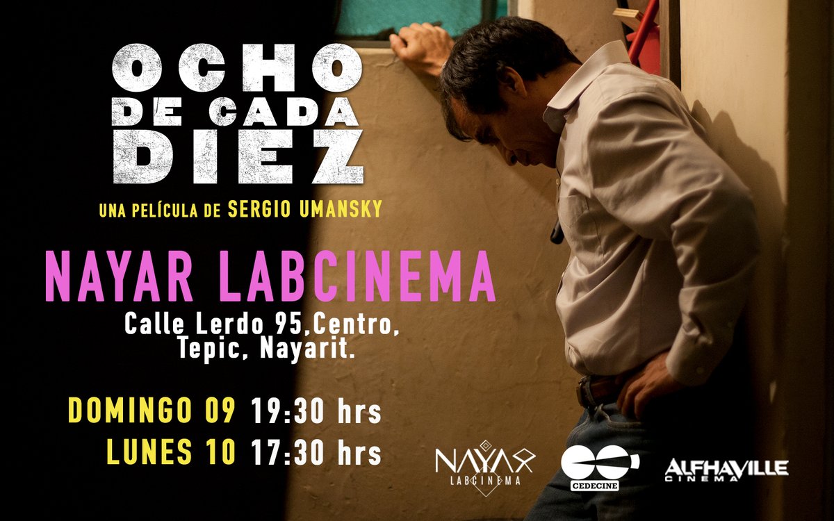 alfhaville's tweet photo. ¡ATENCIÓN #Nayarit! Hoy a las 17:30 hrs podrán ver #OchoDeCadaDiez en las salas de #Nayarlab
Esta película dirigida por Sergio Umansky continua siendo un reflejo vigente de la violencia y desinterés por parte de las autoridades de investigar #8decada10 crímenes en México. https://t.co/wLKgdt6sBb