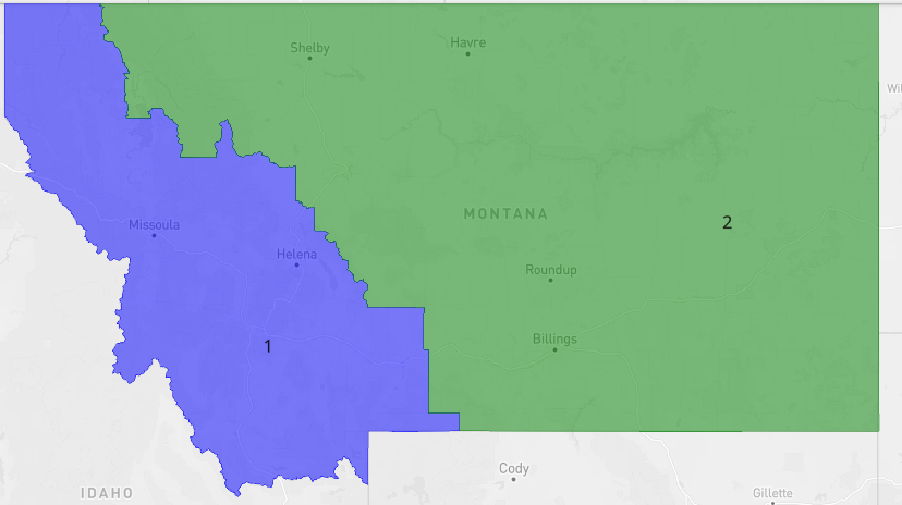 lad_map's tweet image. Here's my attempt at a fair map of Montana. Biden lost district 1 by 5 points but in the same year Bullock one district 1 by just over one point while running for senate. #ElectionTwitter