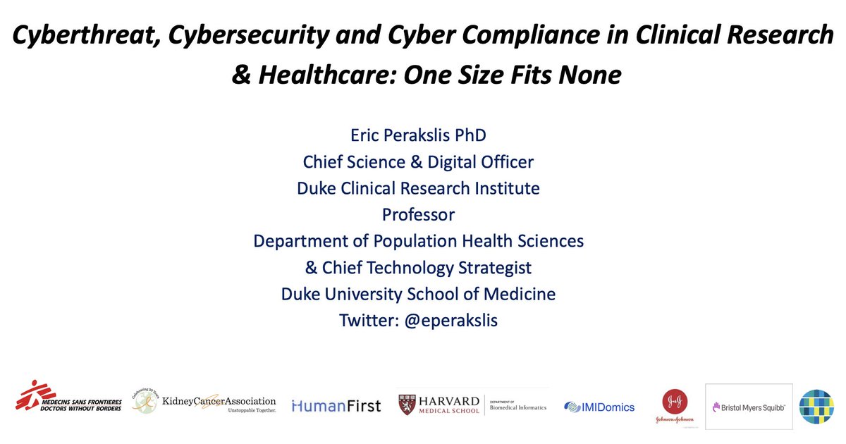 NIH Pragmatic Trials Collaboratory (@collaboratory1) on Twitter photo 📣 Webinar recording and slides now available: "Cyberthreat, Cybersecurity and Cyber Compliance in Clinical Research and Healthcare: One Size Fits None" with Dr. Eric Perakslis @eperakslis of <a href="/DukeMedSchool/">Duke University School of Medicine</a> (December 17, 2021).
🔗 bit.ly/3neCu3H #pctGR 📣 Webinar recording and slides now available: "Cyberthreat, Cybersecurity and Cyber Compliance in Clinical Research and Healthcare: One Size Fits None" with Dr. Eric Perakslis @eperakslis of <a href="/DukeMedSchool/">Duke University School of Medicine</a> (December 17, 2021).
🔗 bit.ly/3neCu3H #pctGR