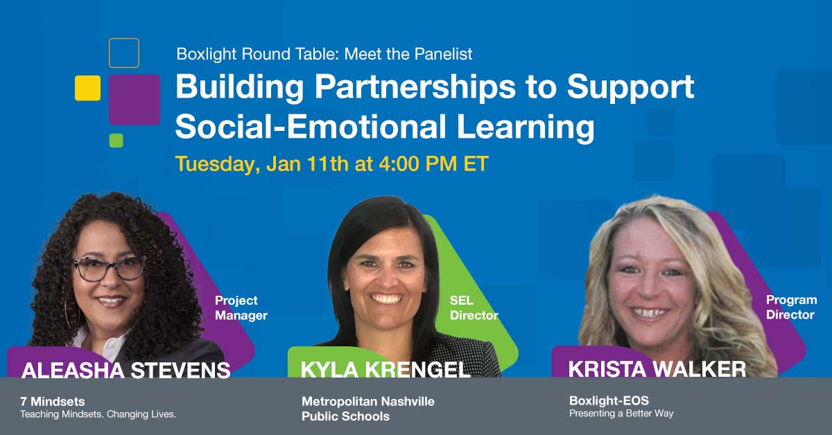 Join me *tomorrow* for our LIVE Roundtable event w/ SEL experts @aleashastevens @kyla_krengel and Krista Walker! Click to register: bit.ly/BOXLIGHT-SEL2 Hope to see you there! @boxlightinc  @Metroschools @7Mindsets #SEL #k12education #k12schools #socialemotionallearning 😎🧠