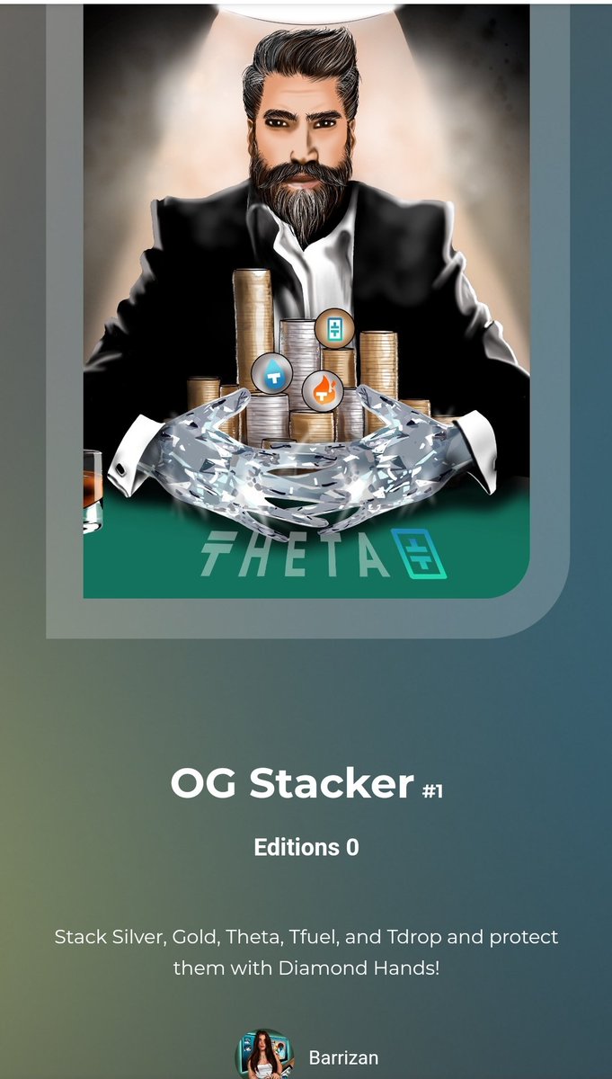 OGSilverTheta's tweet photo. So I was the contest winner from the #Goldzilla drop on @OpenTheta. My prize was a 1 of 1 NFT collaboration with this amazingly talented artist @barrizan. She made my vision a reality with my very own NFT, which captured all my favorite investments perfectly! Thank you so much! https://t.co/7XlJhdxyR7