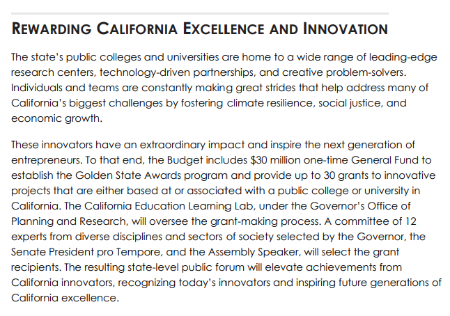 Thanks to our Faculty Grantees! Because of you, @CAGovernor is proposing to reward more excellence &amp; innovation from California public colleges &amp; universities through a Golden State Awards program in the 2022-23 #CABudget. #HigherEd #STEM #TeachingandLearning