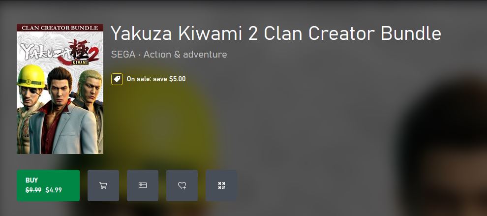 Yakuza Kiwami 2 Clan Creator Bundle (X1) $4.99 via Xbox.  
