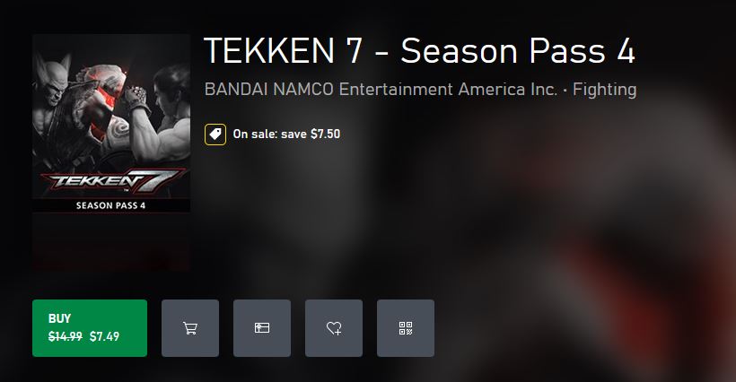 TEKKEN 7 - Season Pass 4 (X1) $7.49 via Xbox.  