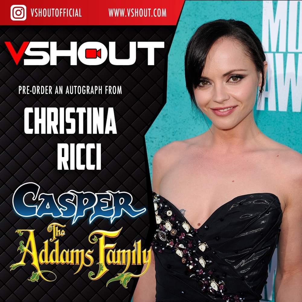 vShoutOfficial's tweet photo. Christina Ricci is back on #vshout for a another wave!! Order today! Mail in your own personal item to be signed or choose a print we have available. All autographed items come with an authentication video shoutout! https://t.co/7ktwGAywN3 https://t.co/GkyHovSOV3