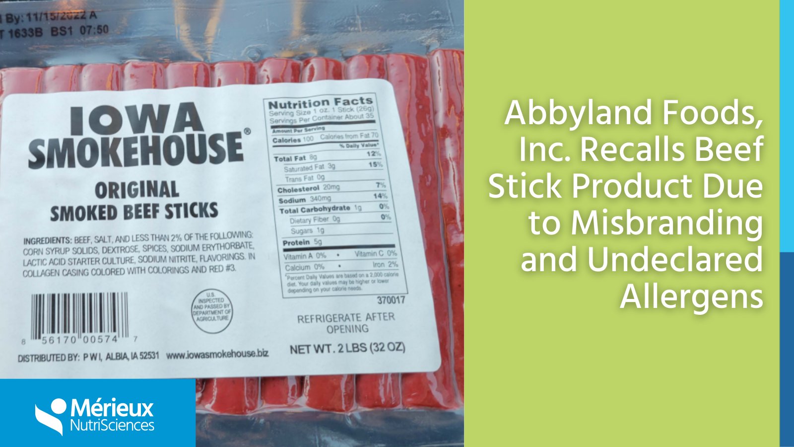 MXNS México on X: Abbyland Foods is recalling approximately 14,976 pounds of beef sticks due to misbranding and undeclared allergens. The product contains milk, a known allergen, which is not declared on