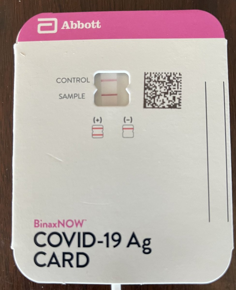 My son's now 5d since symptoms. He's better (now mild sore throat, no fever). Binax is below. I study this for a living &amp; am confused by CDC recs. Work (with mask) would've been OK if we didn't test, but since we did, he should stay home 5 more days? Huh? cdc.gov/coronavirus/20…