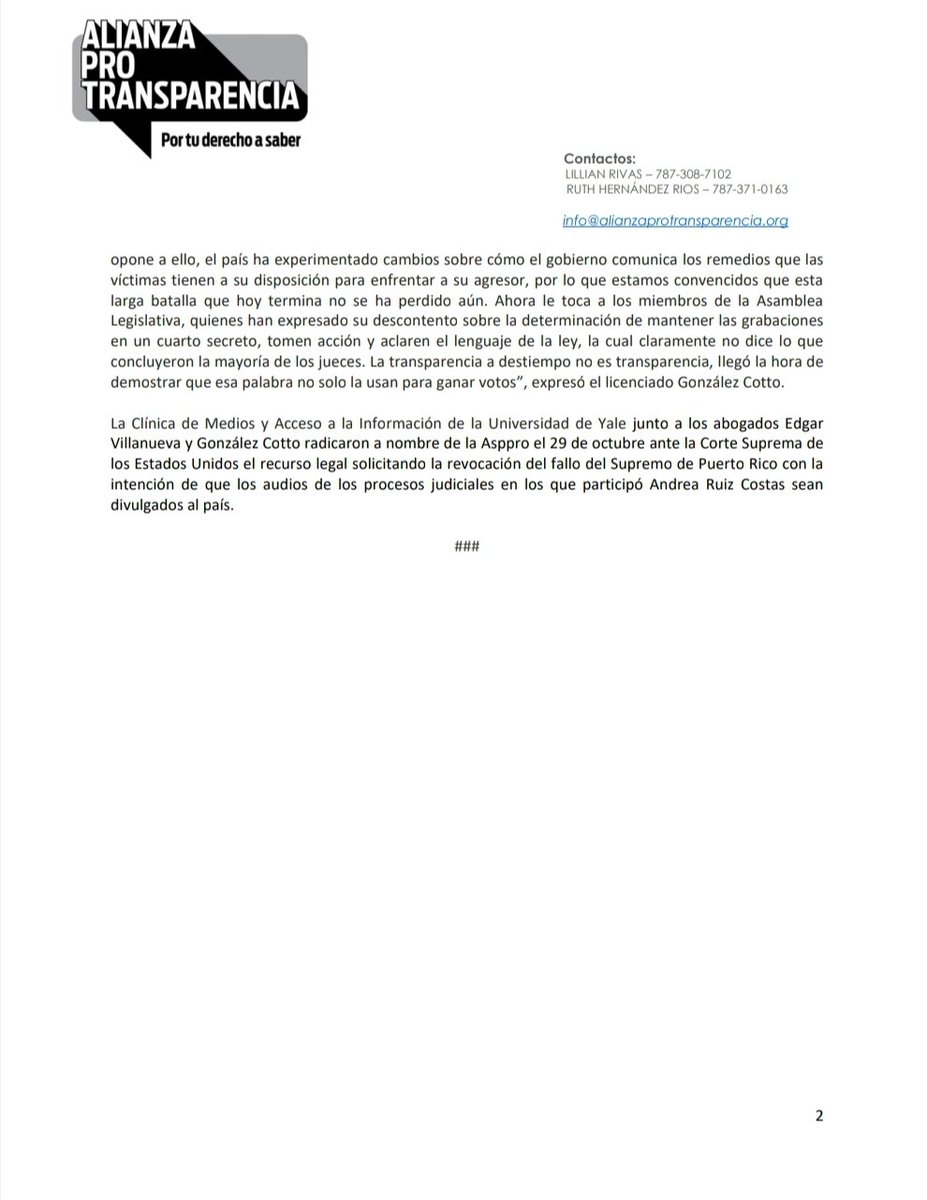 APTPuertoRico's tweet photo. 🗞 PIDEN ACCIÓN A LA LEGISLATURA

"La decisión de la Corte de hoy no es un respaldo a la determinación de la Corte Suprema de Puerto Rico”.

—Stephen Stich, abogado de récord de @MFIAclinic junto al director de la Clínica en la Universidad de Yale, el Lcdo. David Schulz. https://t.co/l8JUqk3oEi