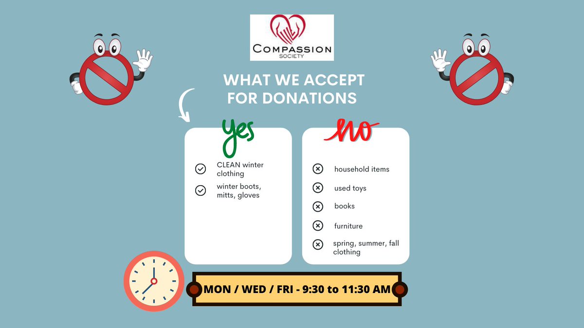 Before donating please check this list of what we accept &amp; our donation hours. THANK YOU!