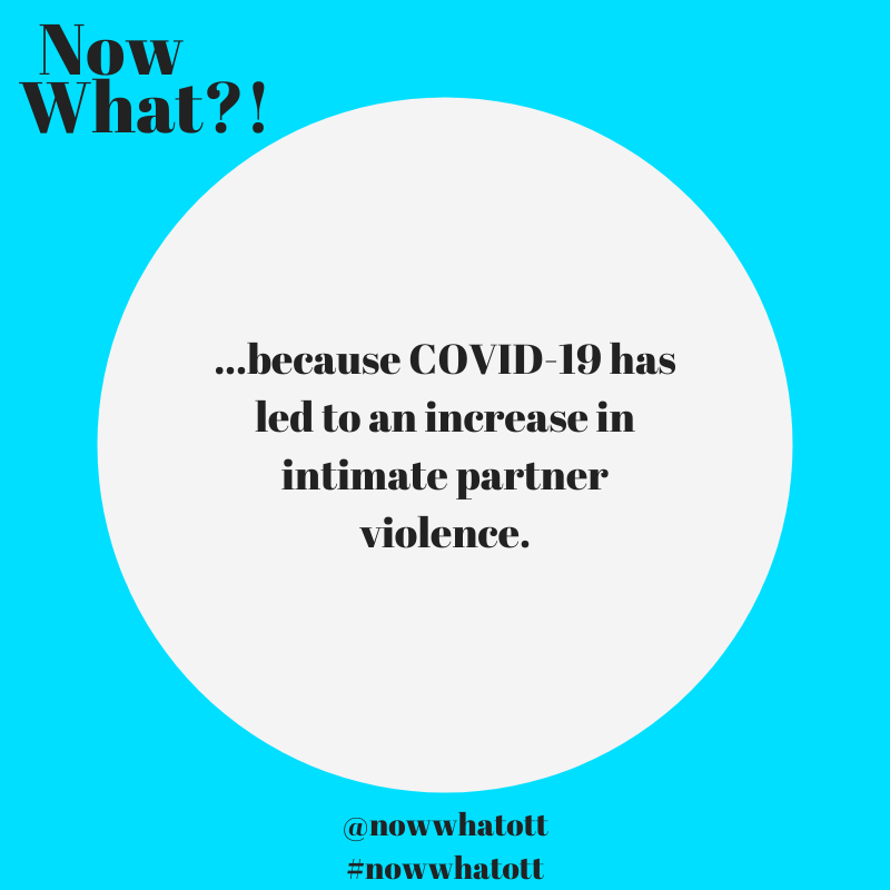 Why volunteer for #nowwhatott?

...because COVID-19 has led to an increase in intimate partner violence.

Sign up here:
forms.gle/DyvPvqguCmNgib…

#onpoli #ottpoli