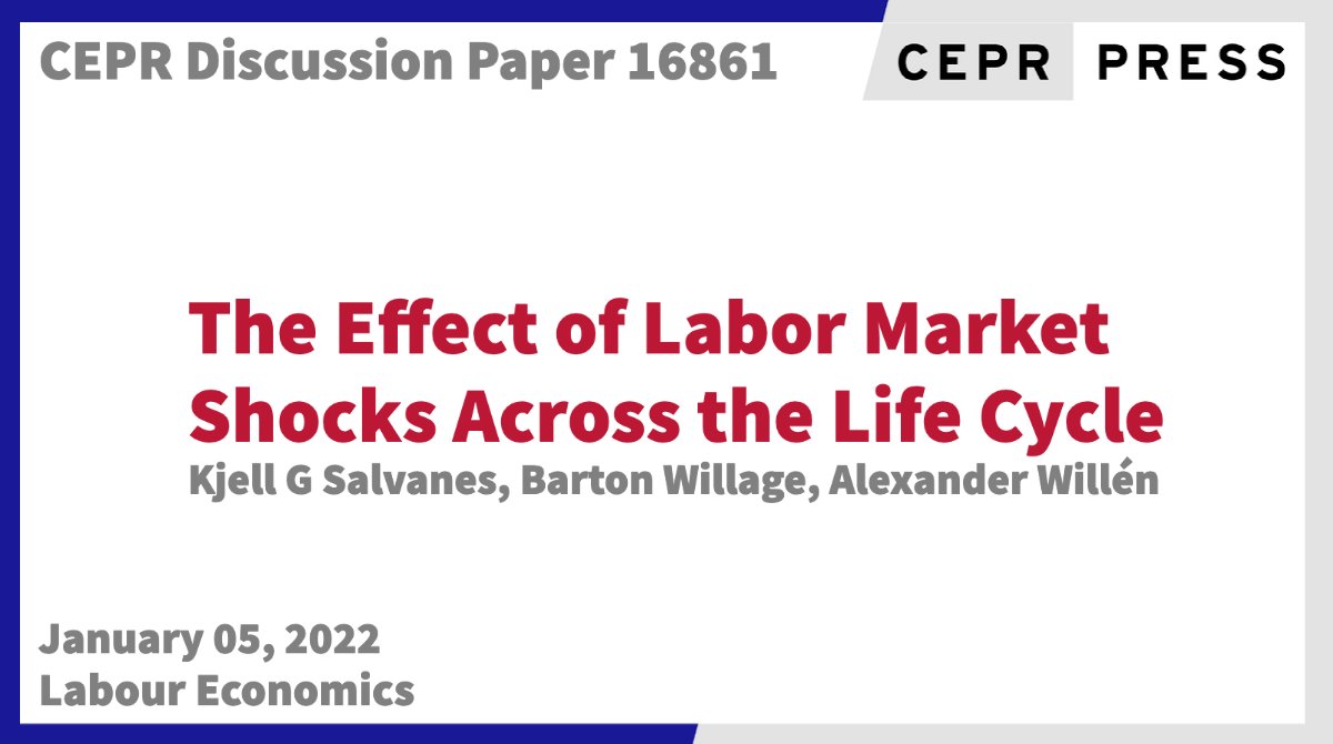 CEPR (@cepr_org) on Twitter photo New CEPR Discussion Paper - DP16861
The Effect of Labor Market Shocks Across the Life Cycle
Kjell G Salvanes <a href="/NHHnor/">NHH Norwegian School of Economics</a> <a href="/NHHEcon/">NHH Department of Economics</a>, Barton Willage @bartonwillage <a href="/LSU/">LSU</a>, Alexander Willén <a href="/ALPWillen/">Alexander Willén</a> <a href="/NHHnor/">NHH Norwegian School of Economics</a> <a href="/NHHEcon/">NHH Department of Economics</a>
ow.ly/70nz50HqFrq
#CEPR_LE New CEPR Discussion Paper - DP16861
The Effect of Labor Market Shocks Across the Life Cycle
Kjell G Salvanes <a href="/NHHnor/">NHH Norwegian School of Economics</a> <a href="/NHHEcon/">NHH Department of Economics</a>, Barton Willage @bartonwillage <a href="/LSU/">LSU</a>, Alexander Willén <a href="/ALPWillen/">Alexander Willén</a> <a href="/NHHnor/">NHH Norwegian School of Economics</a> <a href="/NHHEcon/">NHH Department of Economics</a>
ow.ly/70nz50HqFrq
#CEPR_LE