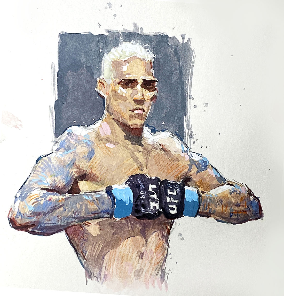 Marco Bucci (@bucciblog) on Twitter photo Watercolor sketch of Charles Oliveira, done for <a href="/RiniMMA/">Chris Rini</a>'s upcoming volume of 'The Fine Art Of Violence.' #UFC Watercolor sketch of Charles Oliveira, done for <a href="/RiniMMA/">Chris Rini</a>'s upcoming volume of 'The Fine Art Of Violence.' #UFC
