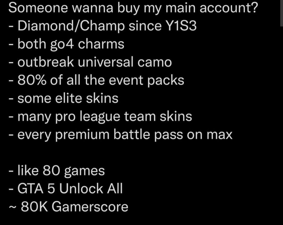 As there are still people outside trying to scam, im selling my main account. Dont waste my time. You'll get the account after you have payed for it
