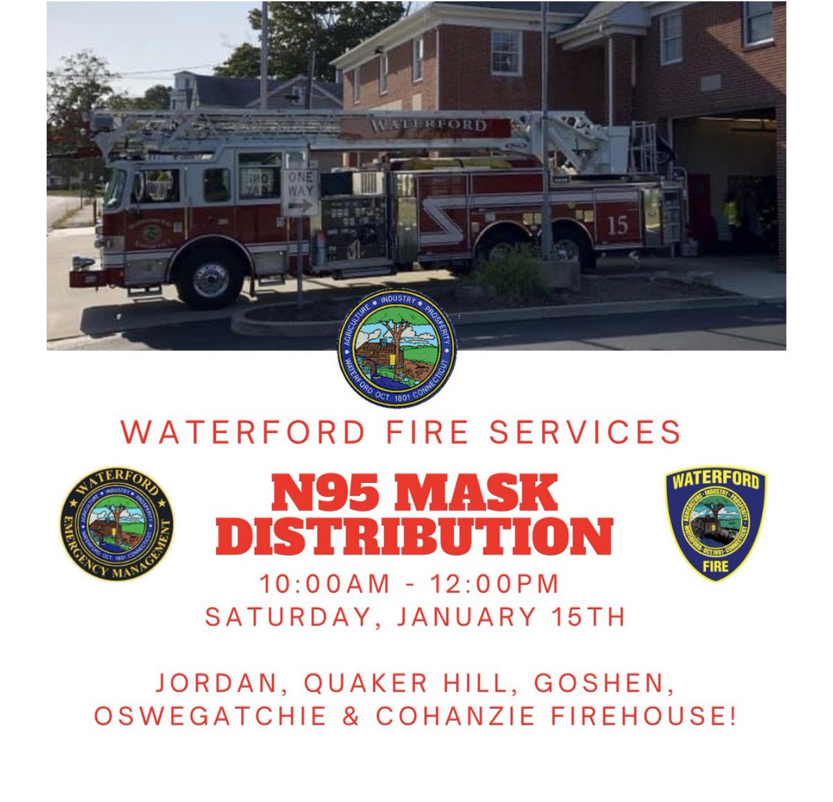 RT @Local4629: Attention #Waterford residents. Stop your local fire station this Saturday for N95 masks https://t.co/ASXRzbKwsx