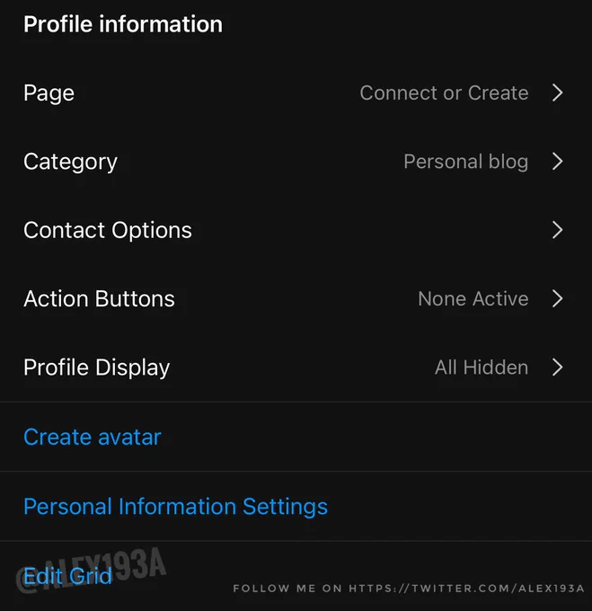 Profile information
Connect or Create
Page
Personal blog
Category
7
Contact Options
None Active
Action Buttons
All Hidden
Profile Display
Create avatar
Personal Information Settings
Edtl Grid 93A
FOLLOW ME ON HTTPS://TWITTER.cOM/ALEX193A