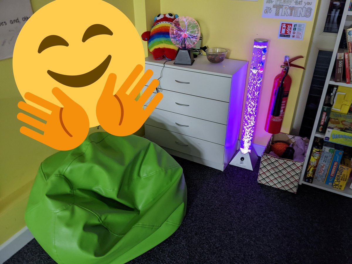RivermeadEPR's tweet photo. Since starting EPR, we have been developing our calm/sensory corner and we bought a few additions this week. We have fidget toys, bubble wraps, physio bands, a worry monster and other teddies, 🐠 tank and plasma ball! Learners and staff love it ! @PartnershipRM @RivermeadSchool https://t.co/Luzx4VhpzC