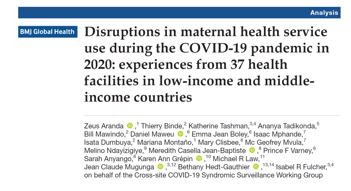 BHedtGauthier's tweet photo. Just out: **Effect of COVID-19 pandemic on maternal health services at 37 facilities in six countries** 1/

Have learned and been inspired by this collaboration including: @PIH @GHResearchCore @HMSghsm @jcmugunga @isabelfulcher @megan_b_murray 

https://t.co/nKIRhJS2Jm https://t.co/uOkyuNRA1w