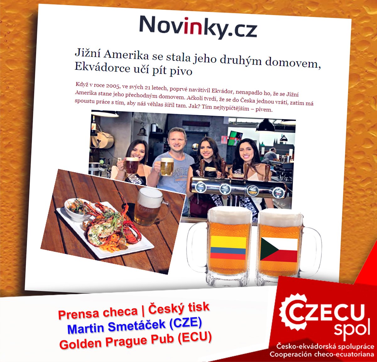 Prensa checa | Exitoso negocio checo en el Ecuador  

La Prensa checa cubre el exitoso caso de Martin Smetáček, empresario checo que inició un negocio gastronómico en el Ecuador. 

Fuente: Novinky.cz
Artículo completo en checo: bit.ly/336T4f9 

#EnPraga