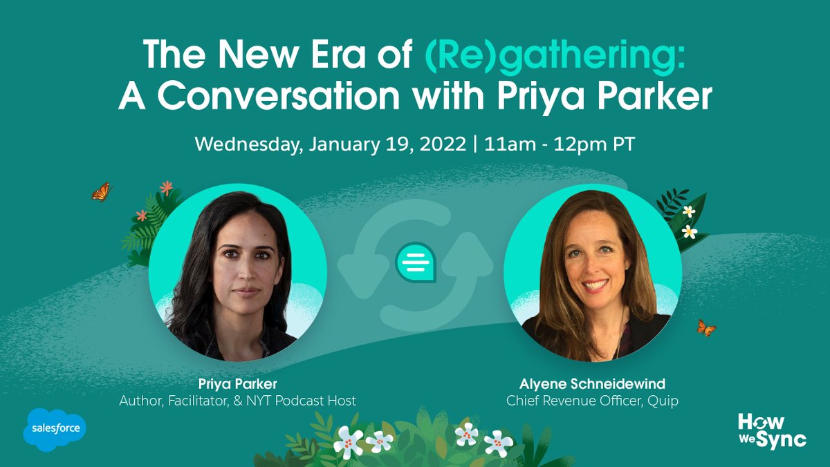 Salesforce Quip (@salesforcequip) on Twitter photo Digital is here to stay, but gatherings remain as powerful as ever.
Join <a href="/priyaparker/">Priya Parker</a>, acclaimed author & host of NYT podcast, Together Apart, and <a href="/salesforce/">Salesforce</a> Quip CRO <a href="/alyene/">Alyene Schneidewind</a> Schneidewind for a discussion on how we meet & why it matters.
Register now: sfdc.co/priyaparker Digital is here to stay, but gatherings remain as powerful as ever.
Join <a href="/priyaparker/">Priya Parker</a>, acclaimed author & host of NYT podcast, Together Apart, and <a href="/salesforce/">Salesforce</a> Quip CRO <a href="/alyene/">Alyene Schneidewind</a> Schneidewind for a discussion on how we meet & why it matters.
Register now: sfdc.co/priyaparker