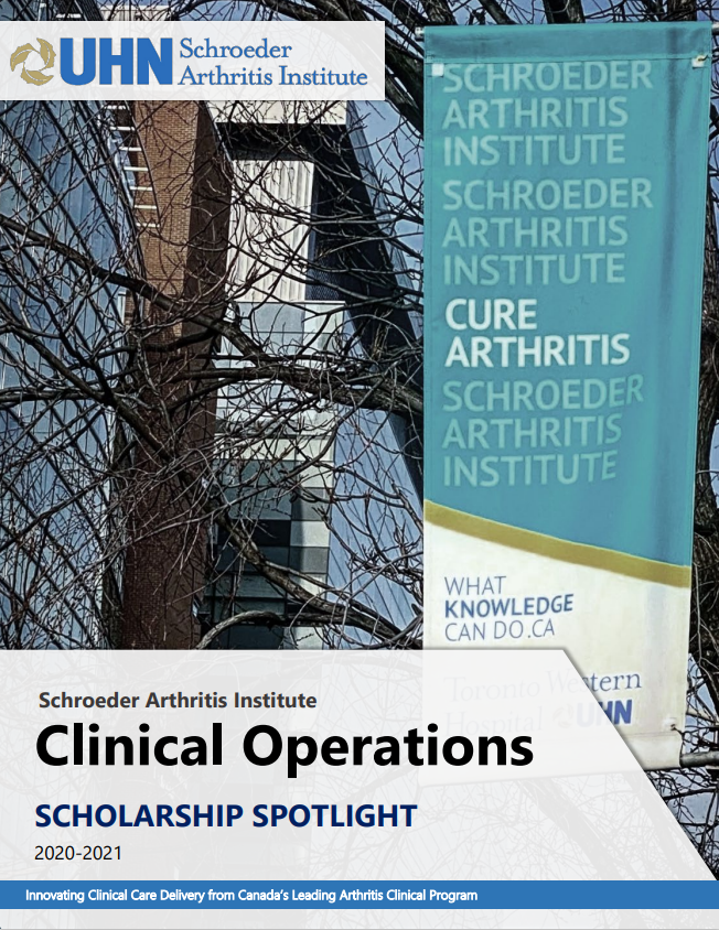 SchroederInst's tweet photo. Convergence of research, clinical &amp; education excellence is fundamental @SchroederInst. Our 2020-21 Clinical Operations Scholarship Spotlight showcases how our front line ensures quality care and innovation for #Arthritis patients @UHN -> https://t.co/A10iWtbc62 https://t.co/50GjjbbTdl
