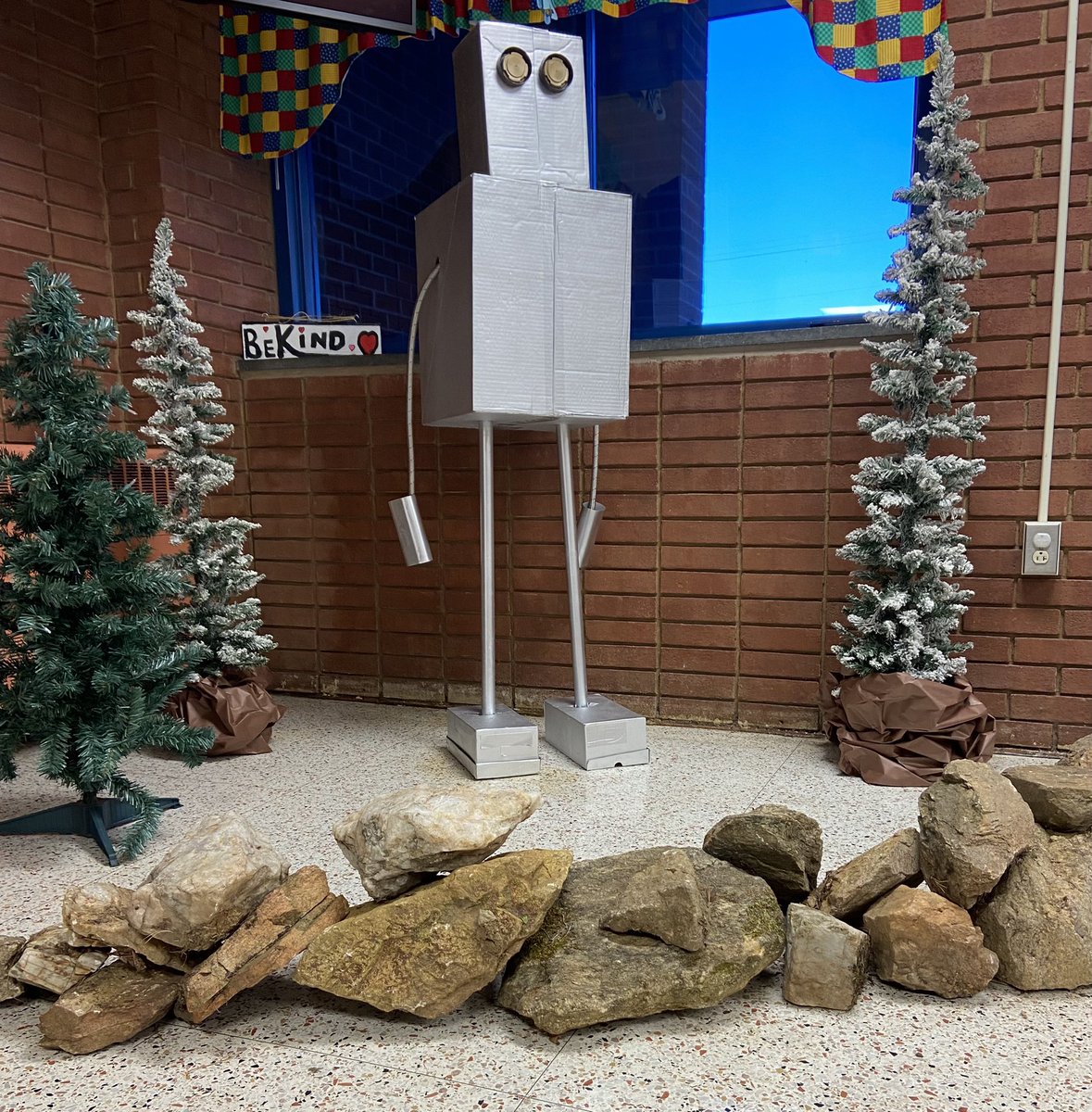 The lobby is set for our next reading adventure. #thewildrobot Can’t wait to share this incredible book with our students! <a href="/itspeterbrown/">peter brown!</a>