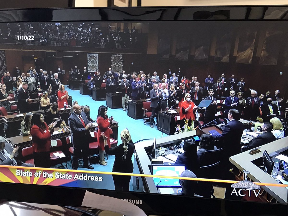 P2Hannley's tweet photo. My husband &amp; I are watching #AZLeg #SuperSpread #OpeningDay speeches in my office. All #Republicans &amp; some #Democrats are maskless. How many people will be infected with #COVID today? Why did parents bring maskless young kids to this risky event? #Sad @AZHouseDems @AthenaSalman https://t.co/I3hLNf7fYj